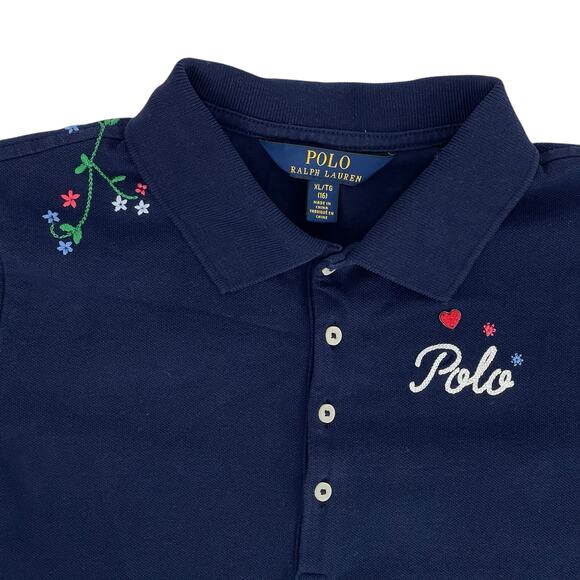Polo Ralph Lauren Kids Girls Navy Floral Polo Shirt Size XL (16) - Picture 3 of 8